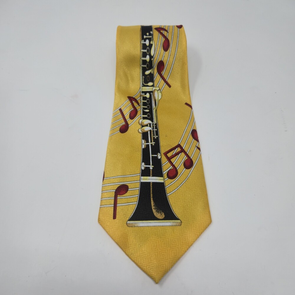 Cissa Men's Necktie Clarinet Music Note Motif Yellow Novelty Silk‎ Feel